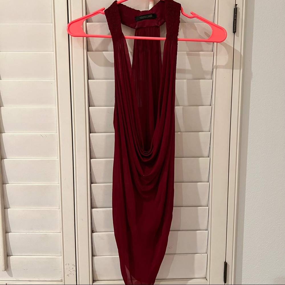 Roberto Cavavalli Sheer Halter Top with Cowl neck